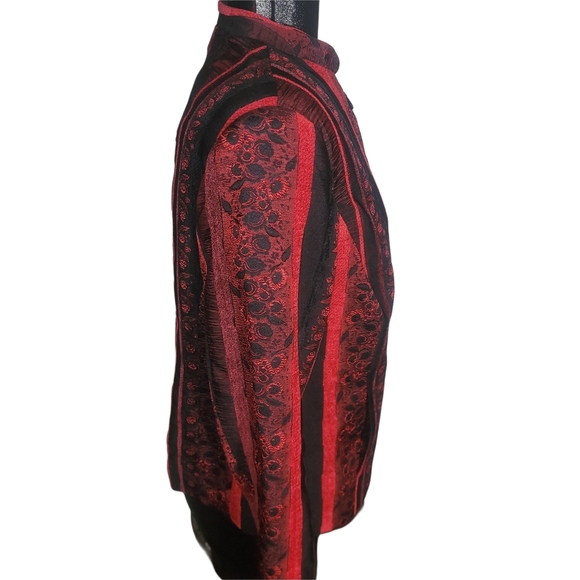 Tan Jay Red and Black Brocade Blazer 12P - Picture 3 of 6